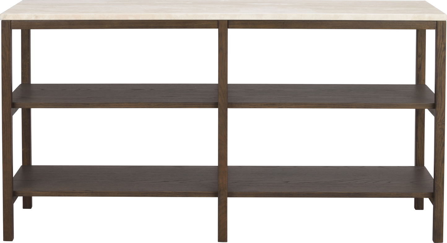 Konsolbord Rowico Orwel i massivt italiensk travertin og FSC-eg 140x40x75 cm