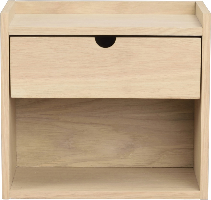 Sengebord Rowico Hillmond væghængt hvidkalket egefiner med push-open skuffe 36x40x27 cm