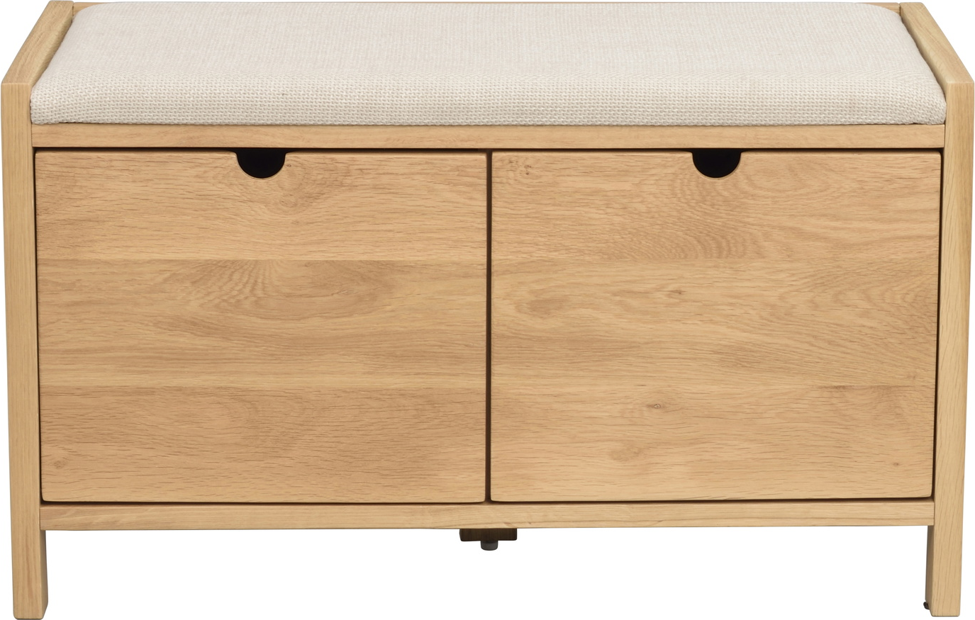 Entrébænk Rowico Hillmond i lakeret egetræ og beige FABB Bjørn polyester med 2 skuffer
