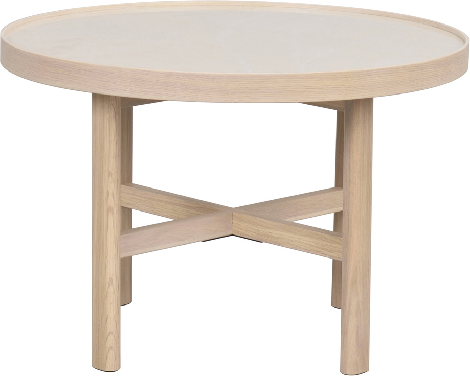 Sofabord Rowico Marsden Ø60 cm beige keramisk sten og hvidvasket egetræ