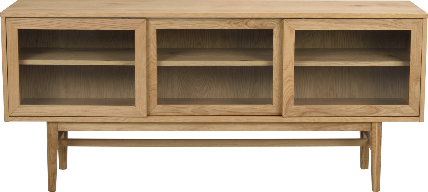 Skænk Rowico Hazelton i oliebehandlet egetræ med glaslåger 170x40x75 cm