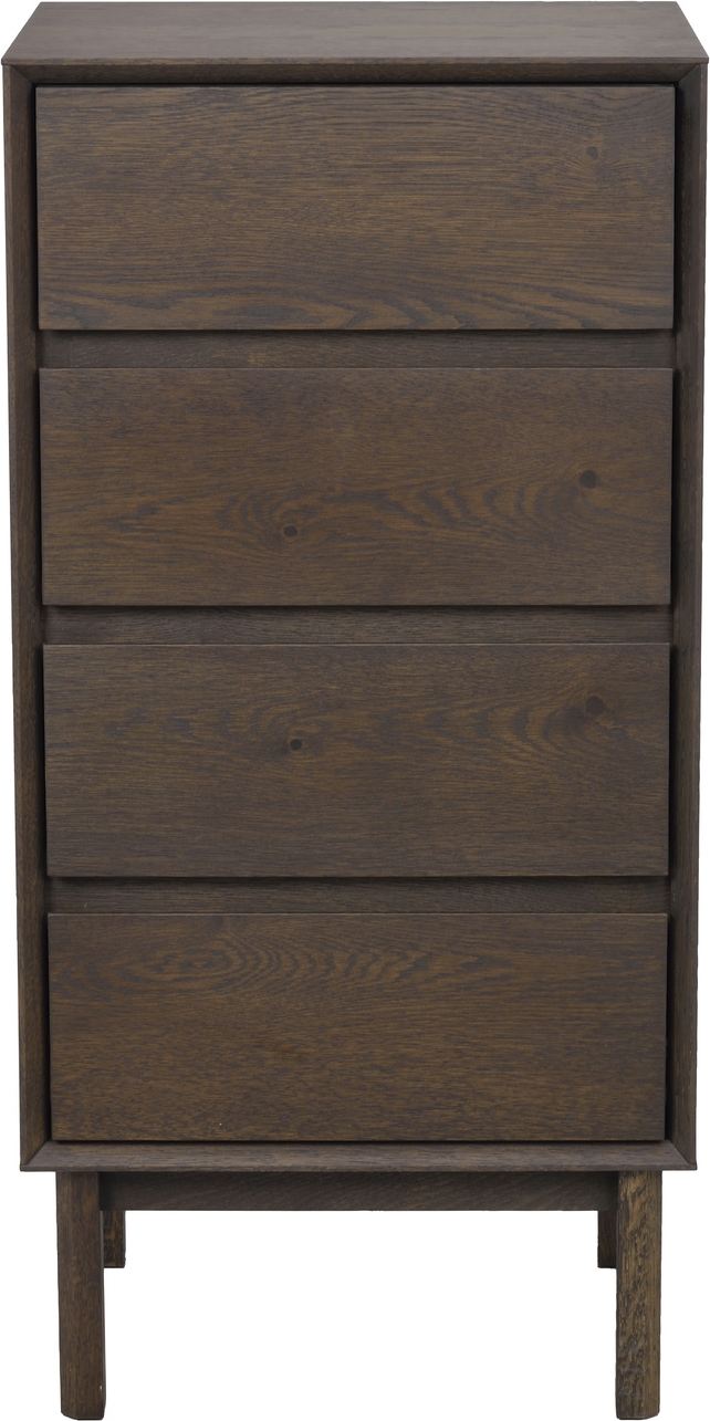 Kommode Rowico Mackay brun oliebehandlet massivt egetræ FSC 4 skuffer H92 x B45 x D38 cm