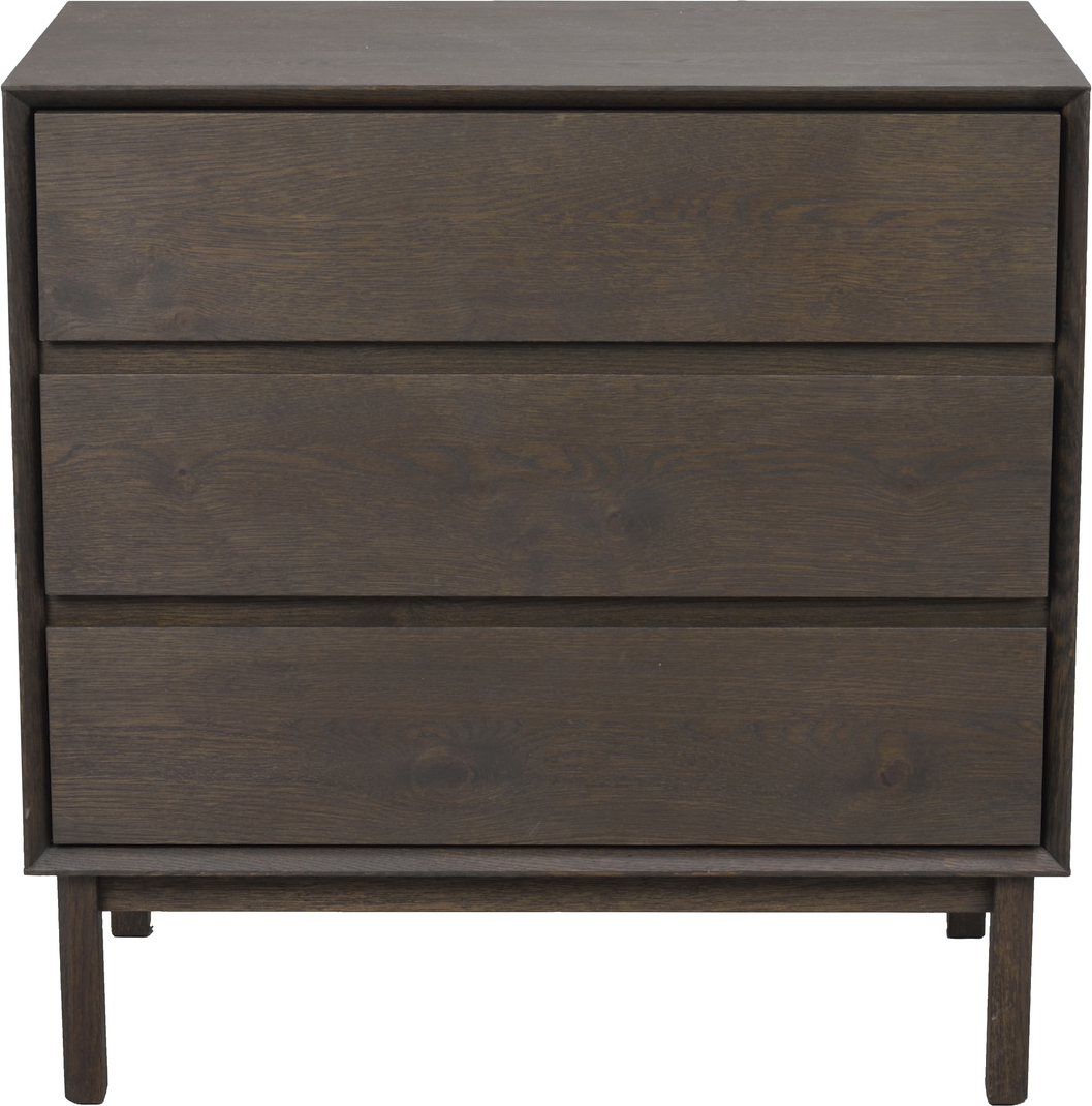 Kommode Rowico Mackay i olieret massivt egetræ brun 3 skuffer med blød lukning FSC 100% 75×75×45 cm