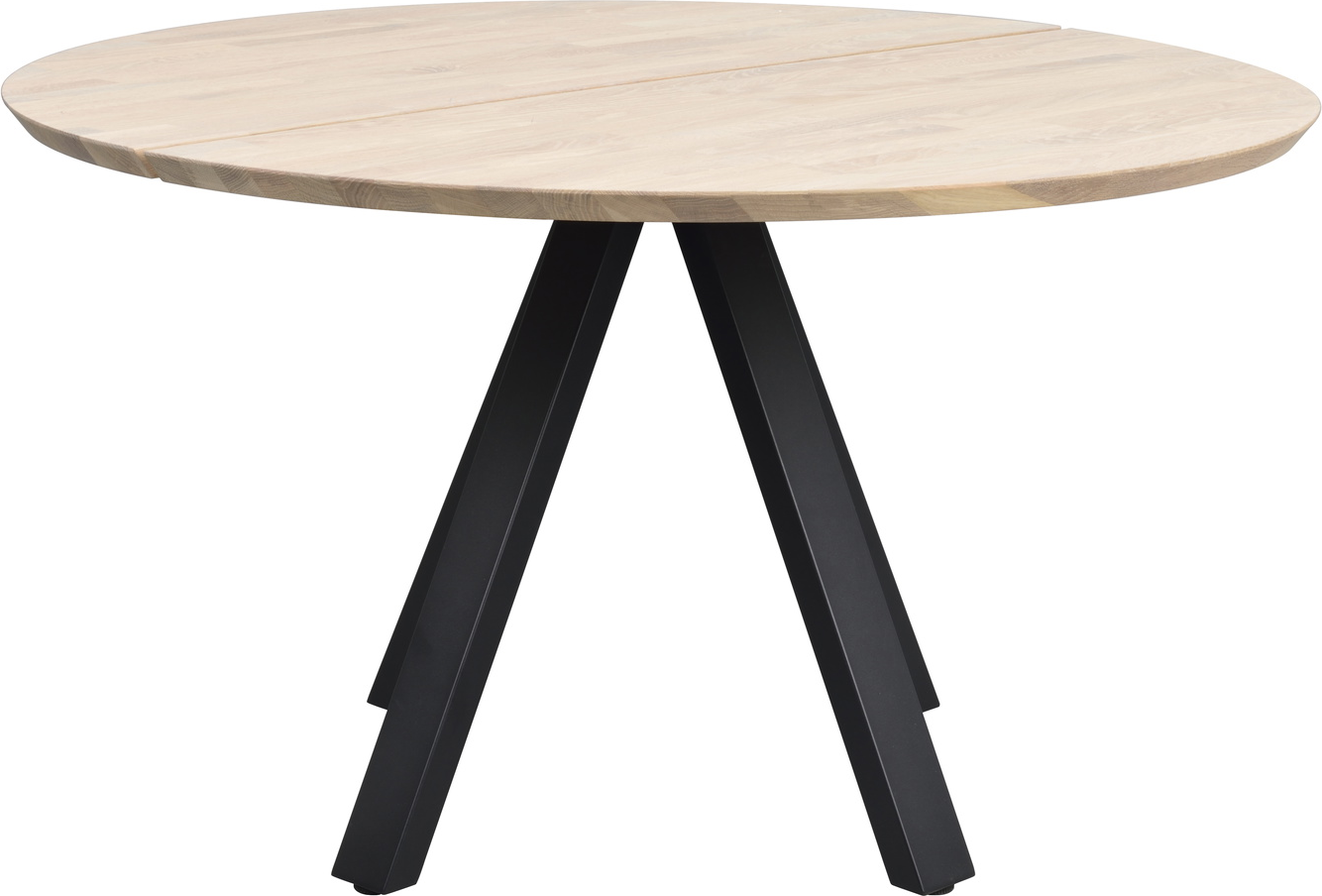 Spisebord Rowico Carradale rundt Ø130 cm hvidkalket egetræ med sort V-formet metalstel