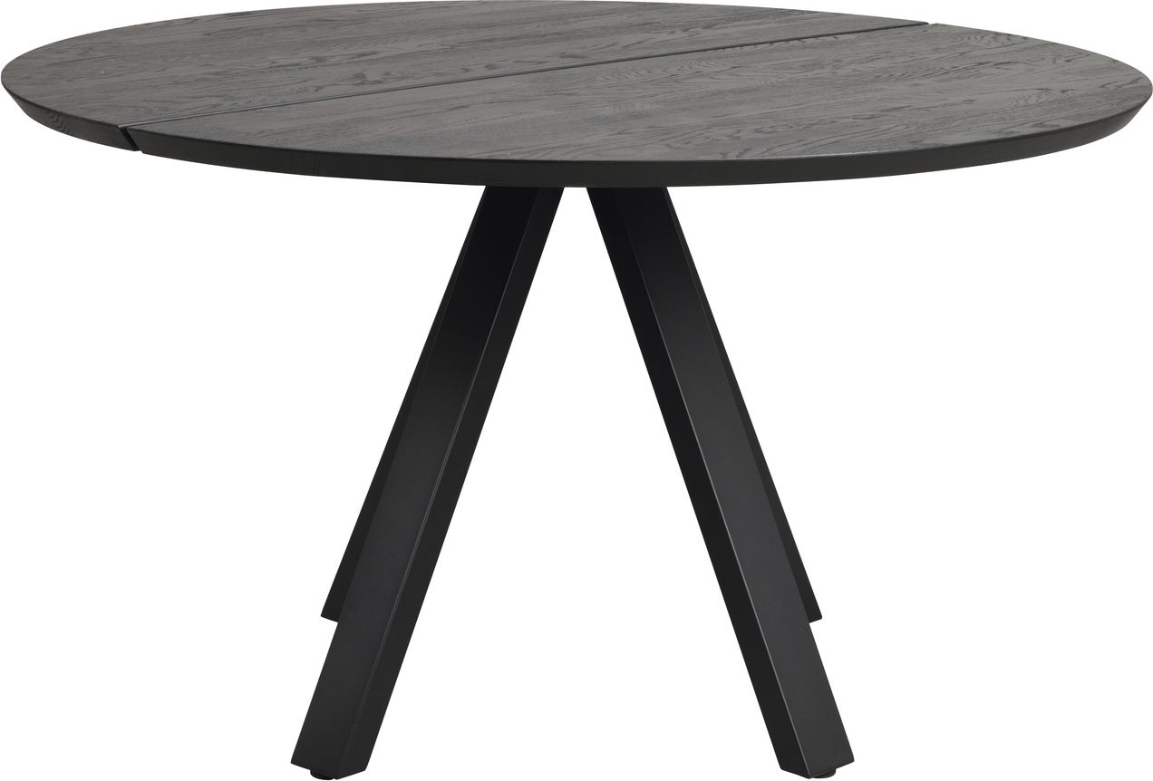 Rundt spisebord Rowico Carradale Ø130 cm sort massiv eg & pulverlakerede metalben