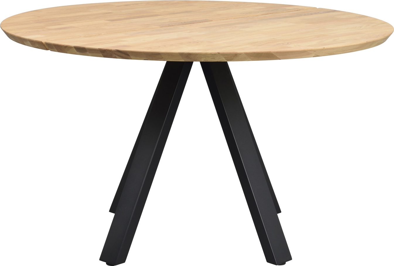 Rundt spisebord Rowico Carradale Ø130 cm massiv egetræ med sort metalstel