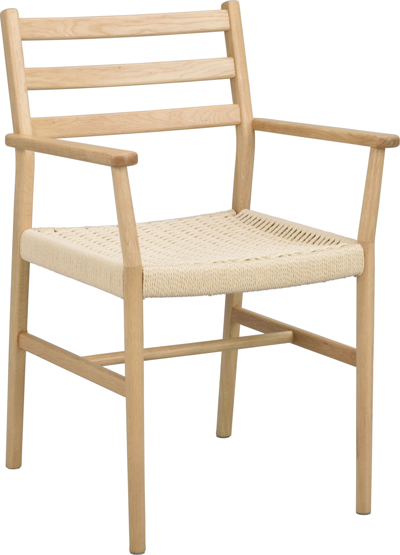 Spisebordsstol med armlæn Rowico Harlan - lakeret massiv eg med flettet sæde i lys papirsnor, FSC-certificeret
