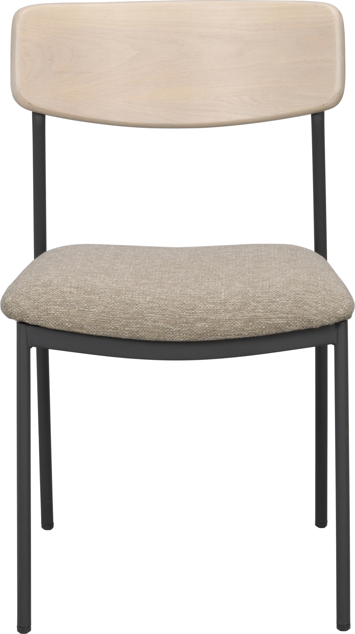 Spisebordsstol Rowico Maymont hvidvasket egetræ ryglæn sort stålstel polstret mørk beige 2-pak FSC stabelbar