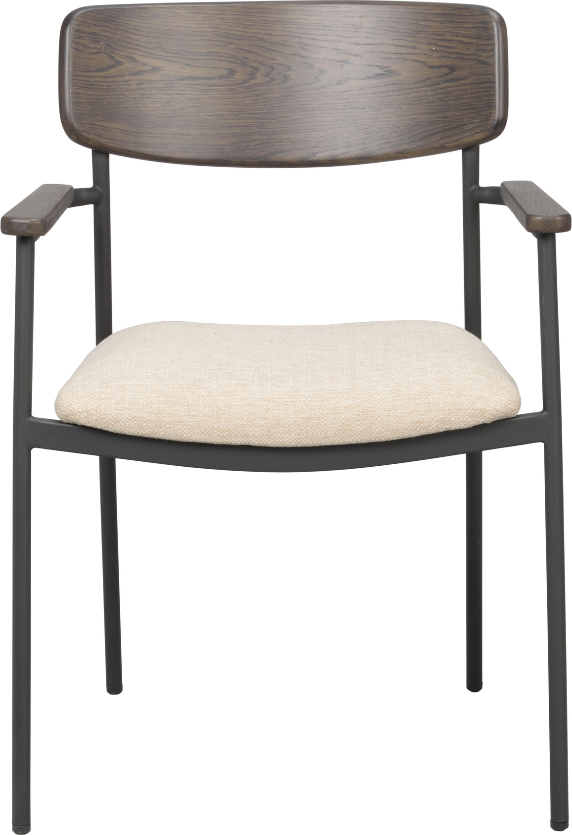 Spisebordsstol med armlæn Rowico Maymont 2-pak - FSC-certificeret egetræ, polstret sæde i lys beige, sort stålramme