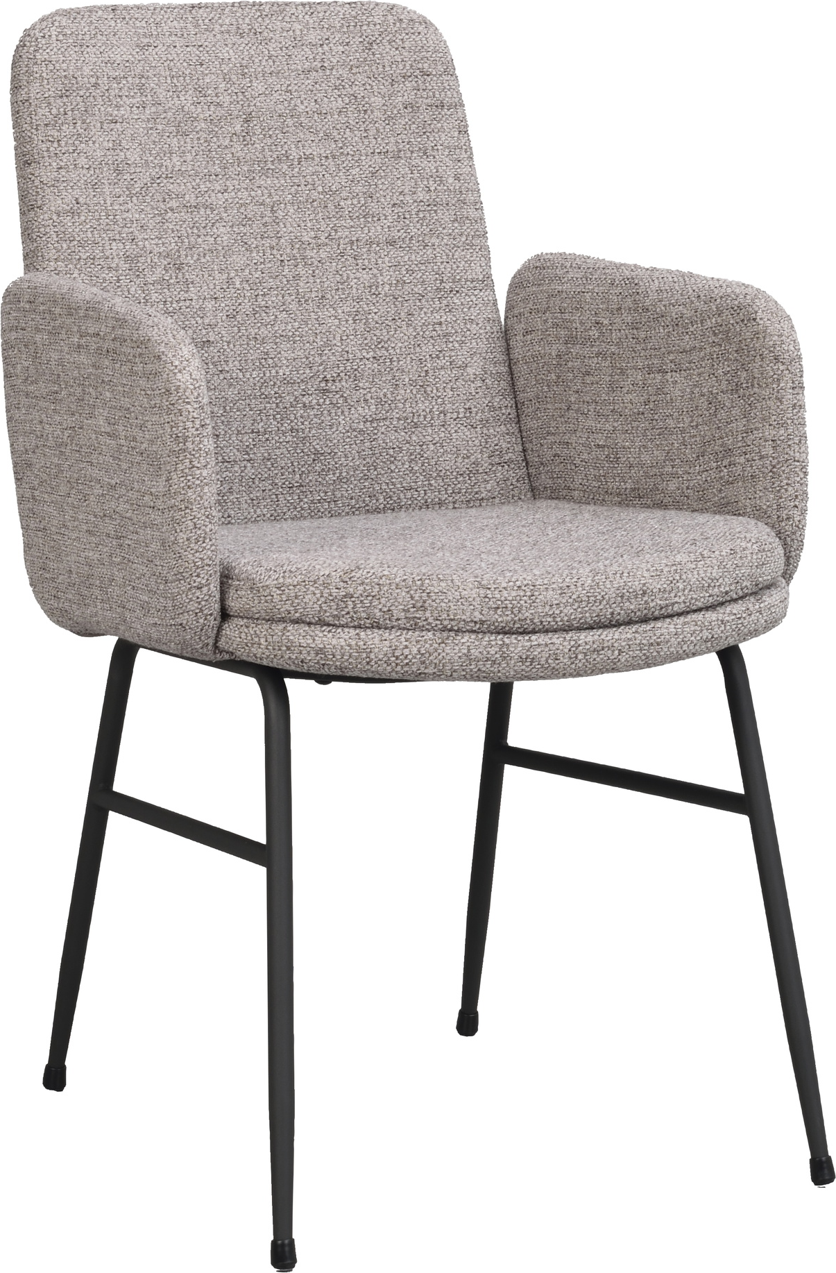 Spisebordsstol med armlæn Rowico Conklin fuldpolstret mørk beige tekstil sort metalben sæt af 2