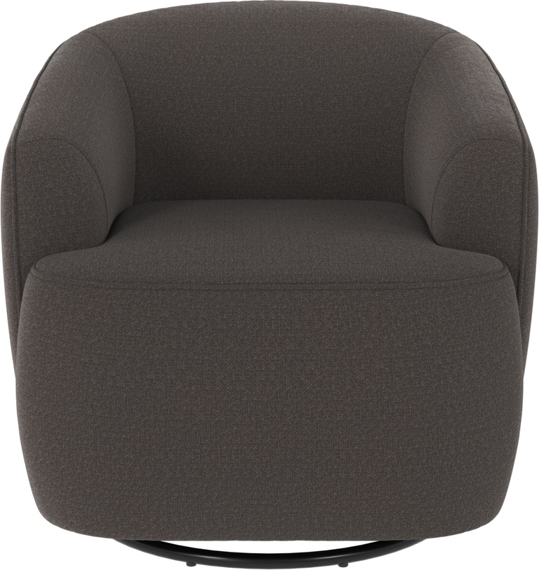Rowico Dermot loungestol i mørkegrå Rita polyester med 360 dreje- og gyngemekanisme og FSC-mix træramme