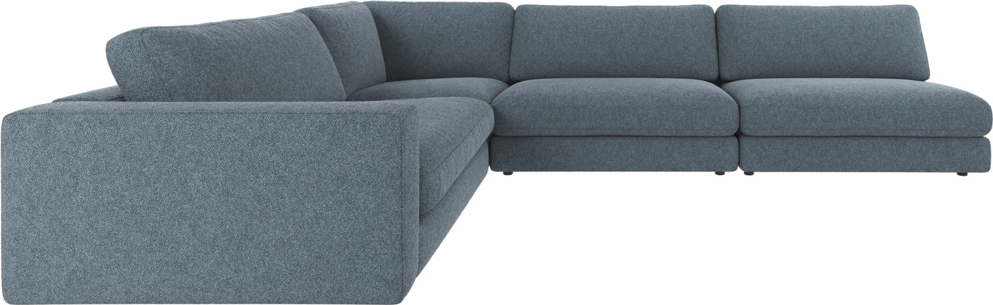 Hjørnesofa Rowico Duncan L-formet modulsofa i mellemblå Bobby 15 med high resilience-skum, zigzag-fjedre, FSC-certificeret ramme