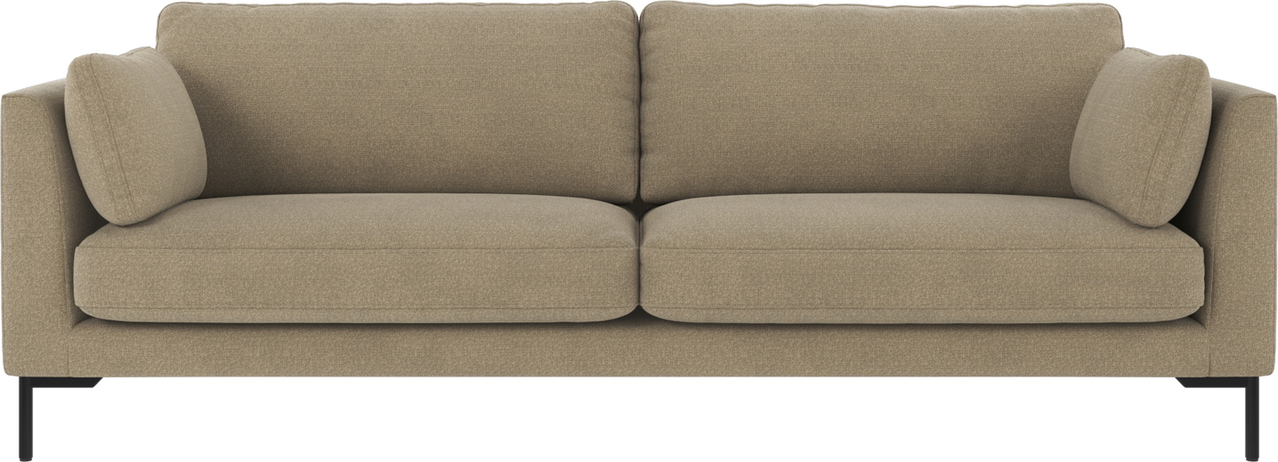 3-personers sofa Rowico Corwin i mørk beige polyesterstof Rita - FSC®-mix træramme, sort metalstel