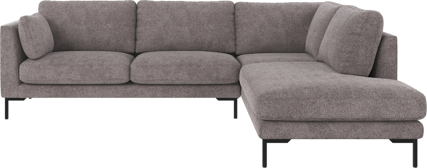 Hjørnesofa Rowico Corwin højrevendt skandinavisk design grå polyester med sort metalben 266 × 226 cm