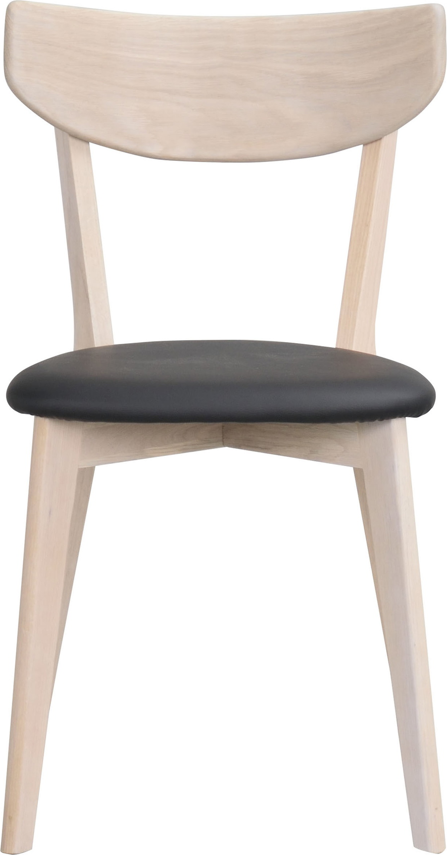 Spisebordsstol Rowico Ami 2-pak i hvidkalket egetræ med sort PU-sæde lakeret FSC-certificeret ergonomisk buet ryg
