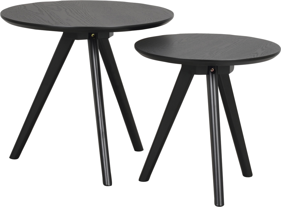 Småbord Sidebord Rowico Yumi Ø50 x H45 cm - sort lakeret askfiner-MDF med gummitræben