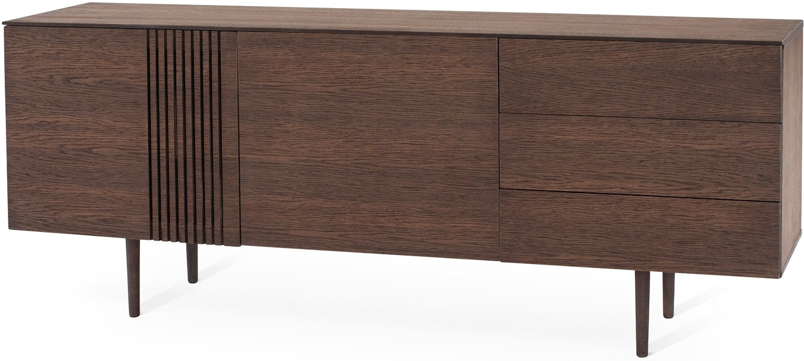 Skænk Torkelson JOEL i røgbejdset eg finér med to låger, tre skuffer og aftagelige hylder - 180x42x70 cm