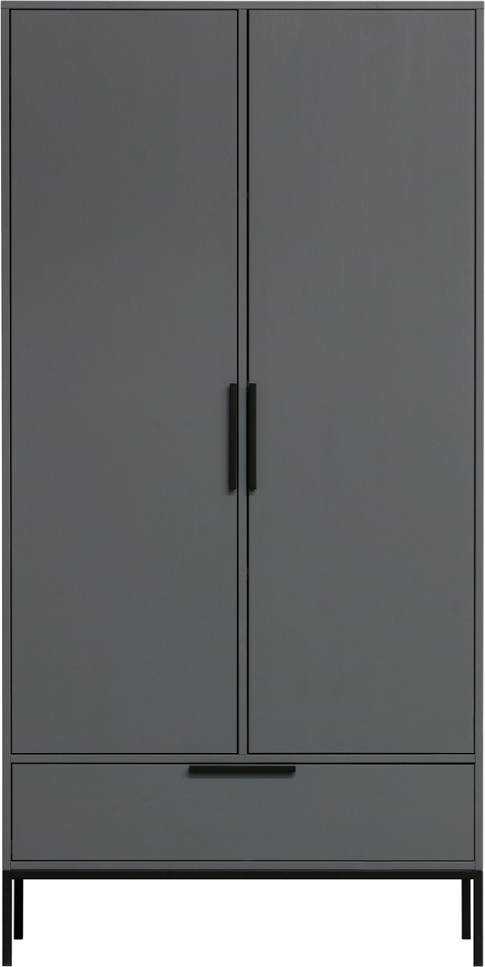 Highboard WOOOD Adam - gråt opbevaringsskab i FSC-certificeret fyrretræ med stålbase H200×B53×L100 cm