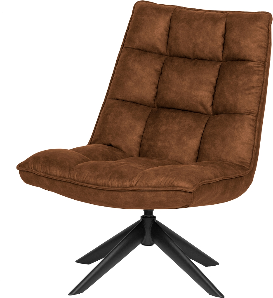Loungestol WOOOD Jouke drejelig PU-læder lysebrun sort metalbase H97xB70xD85 cm