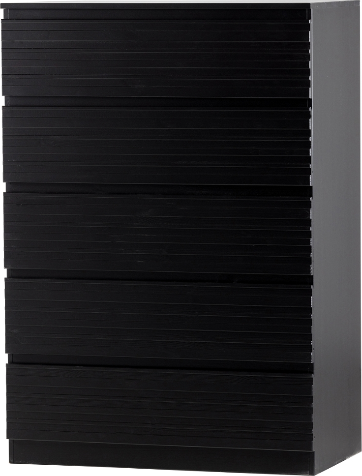 Kommode WOOOD Jente mat sort, FSC-certificeret fyrretræ, 5 skuffer med soft-close, 120×83×46 cm