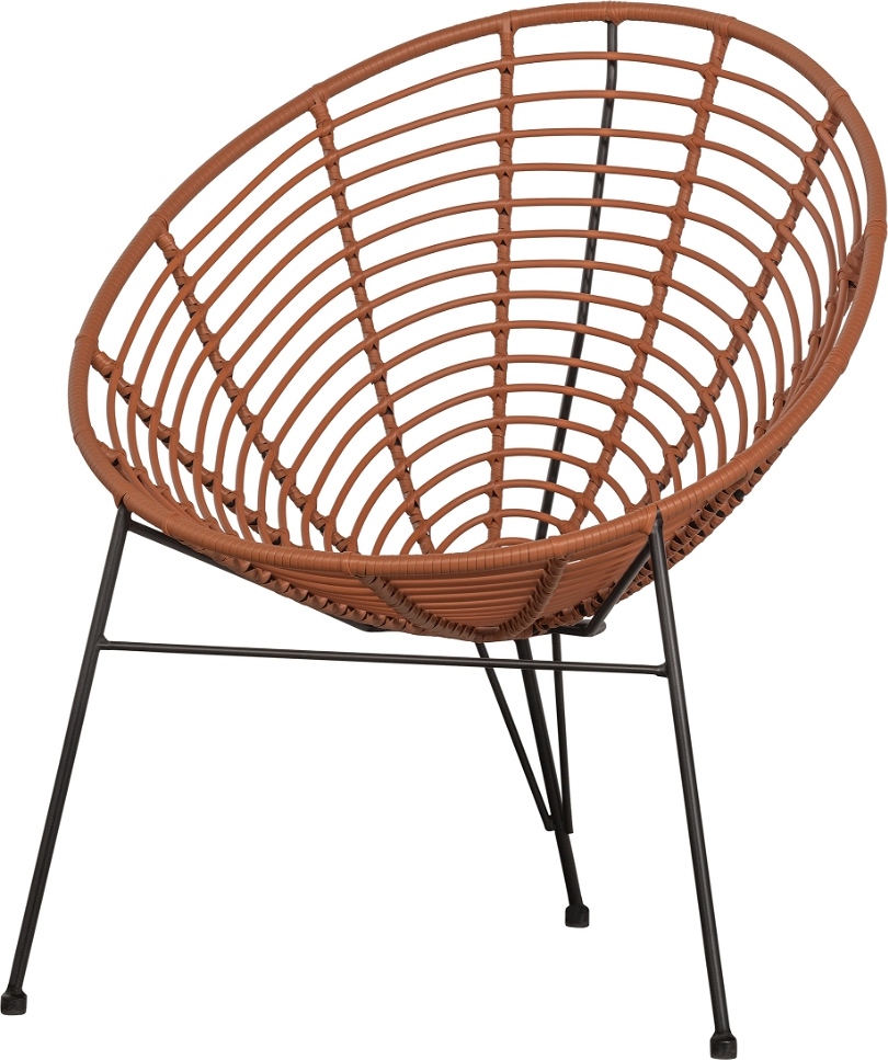 Loungestol WOOOD Jane Brun - vejrbestandig relaxstol i PE & sort metalstel, H88×B72×L81 cm