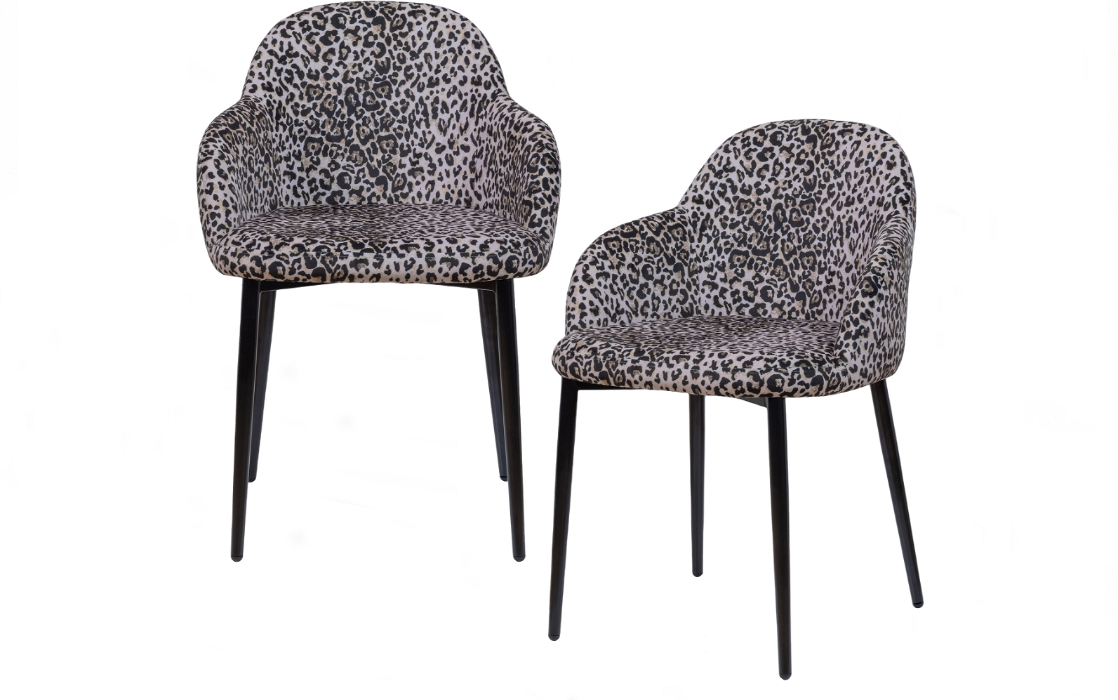 Spisebordsstol med armlæn WOOOD Noortje - polstret sort/beige fløjl med dyreprint, polyester, H83×B62×D59 cm