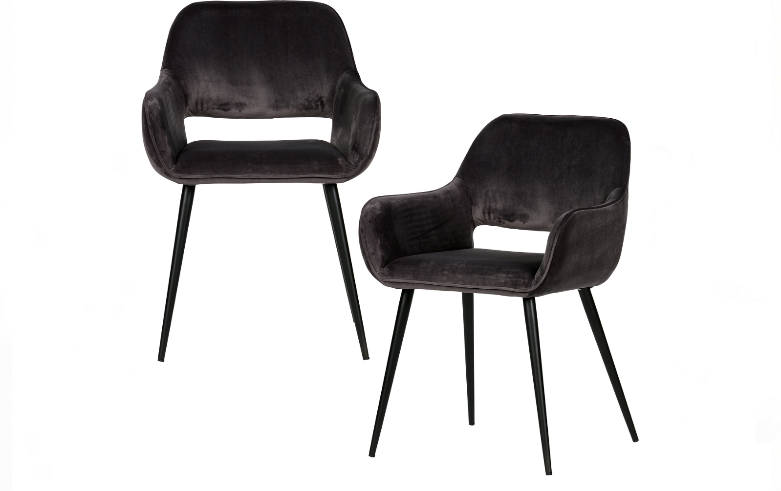 Spisebordsstol WOOOD Jelle med armlæn fløjl grå sæt af 2