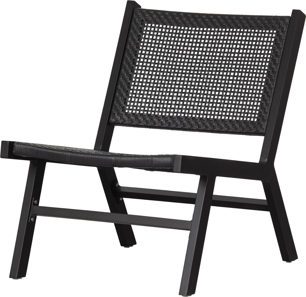 Loungestol WOOOD Puk - Sort aluminium-lænestol med flettet polyethylen, H72×B57×D78 cm, in- og udendørs