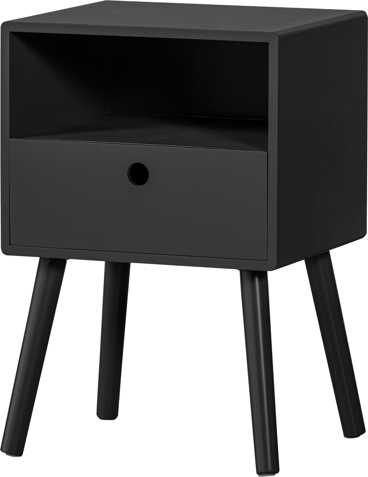 Sengebord WOOOD Collection Ozzy sort lakeret MDF H53x30x36 cm med skuffe og opbevaringsrum