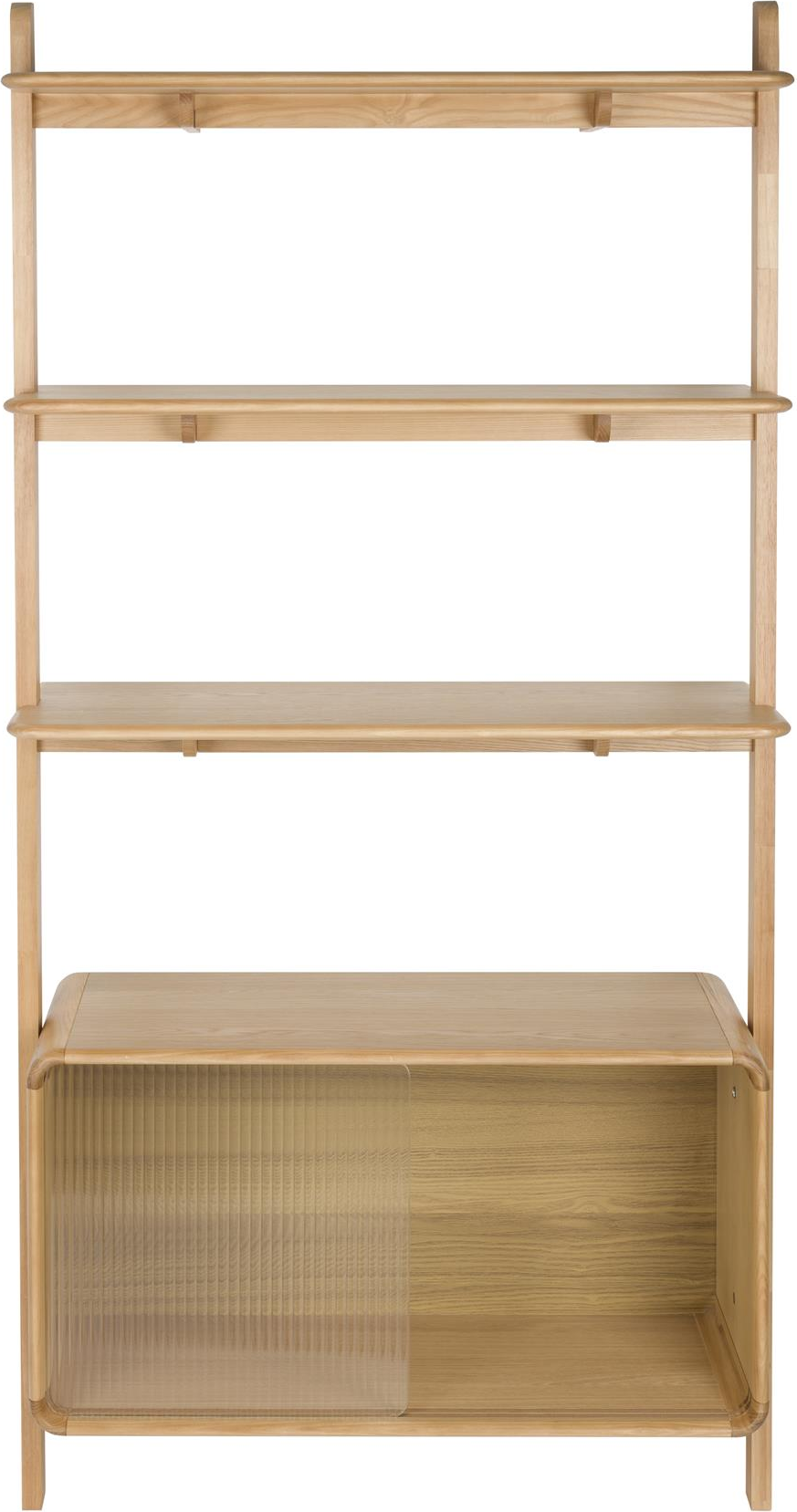 Reol Zuiver Rise asketræ mørk sand med ribbet glas skydedør 180×90×35 cm