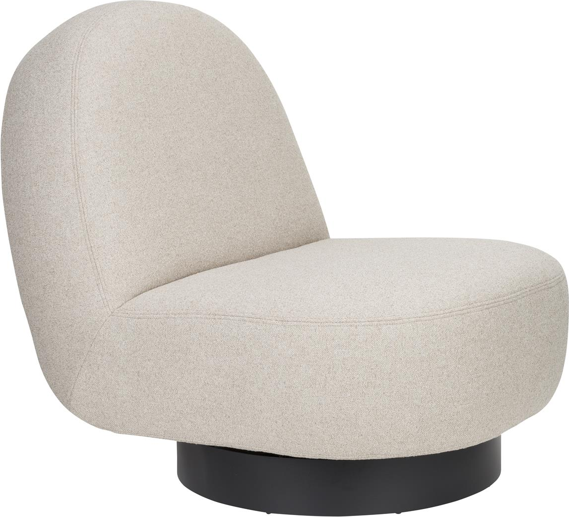 Loungestol Zuiver Eden lænestol i lysgrå polyester med sort drejebase 85×78×96 cm