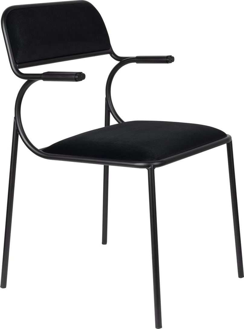 Spisebordsstol med armlæn Zuiver Alba polstret antracit polyesterstof sort metalramme ergonomisk design