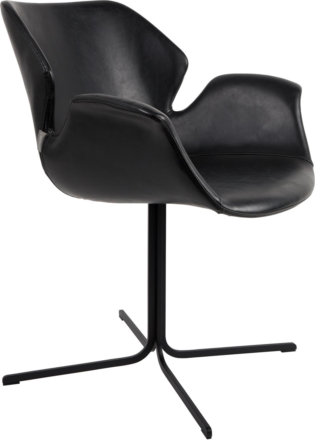 Spisebordsstol med armlæn Zuiver Nikki spisestuestol i antracit PU-læder med stålbase