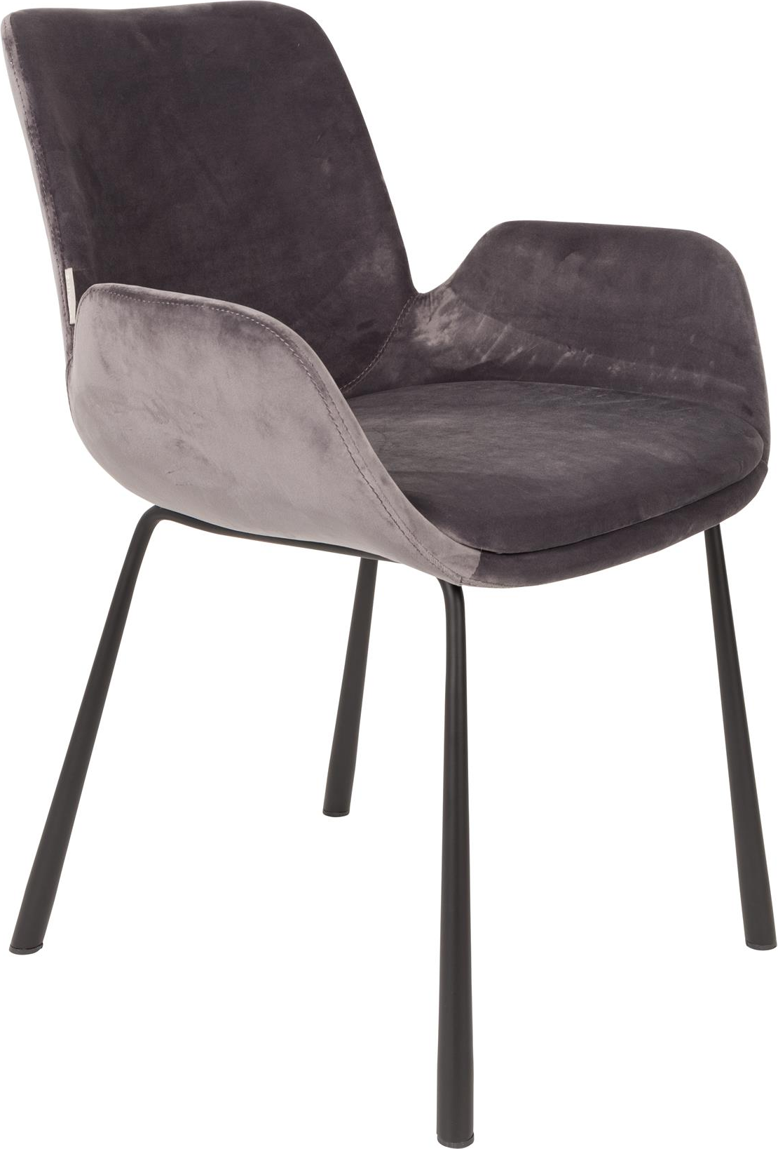Spisebordsstol med armlæn Zuiver Brit askegrå polyesterstof sort stålstel H79xB59xD62 cm