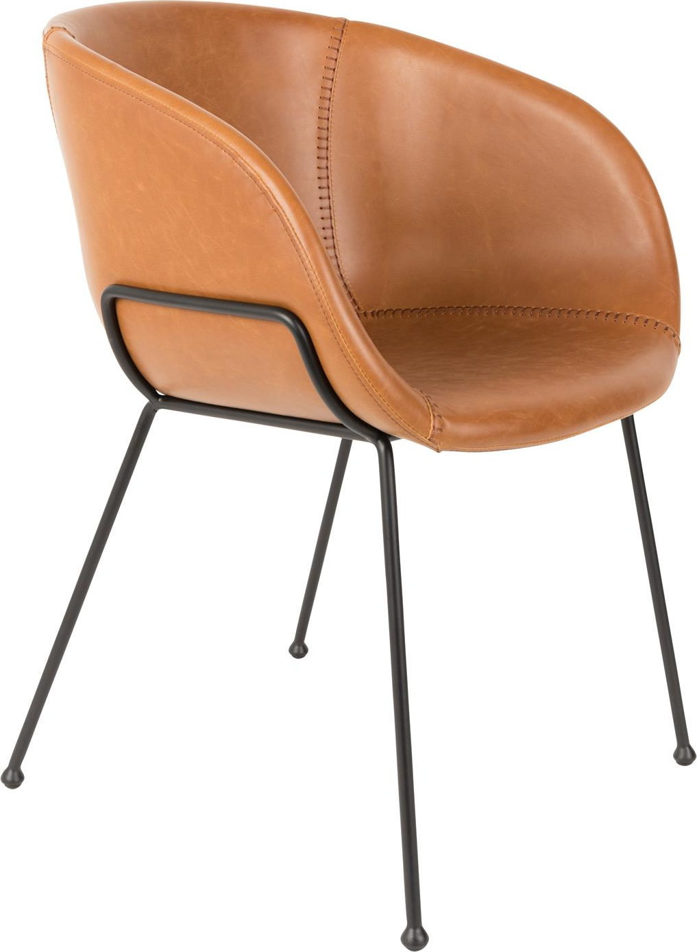 Spisebordsstol med armlæn Zuiver Feston polstret i nougat PU-læder med sort stålstel