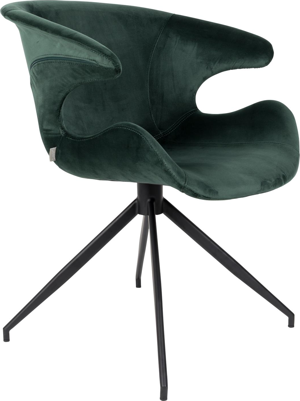 Spisebordsstol Zuiver Mia med armlæn grøn polstret polyester sort stålbase H78,5×B63×D62 cm