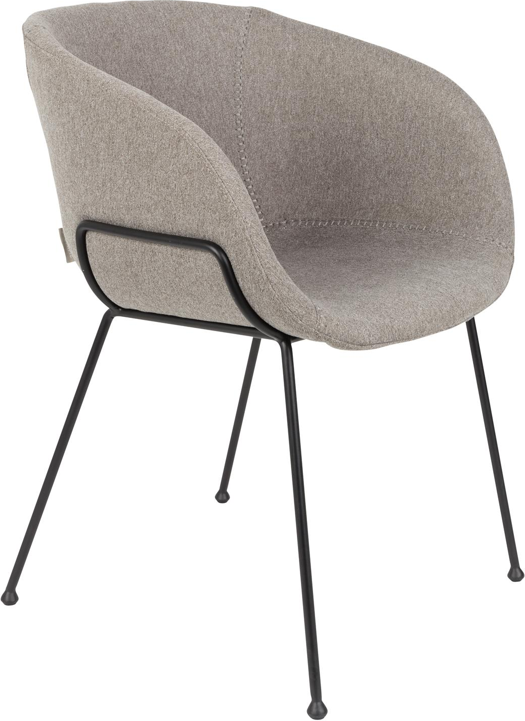 Zuiver Feston Spisebordsstol med Armlæn - Polstret Spisestuestol i Stengrå Polyester og Sort Stålramme