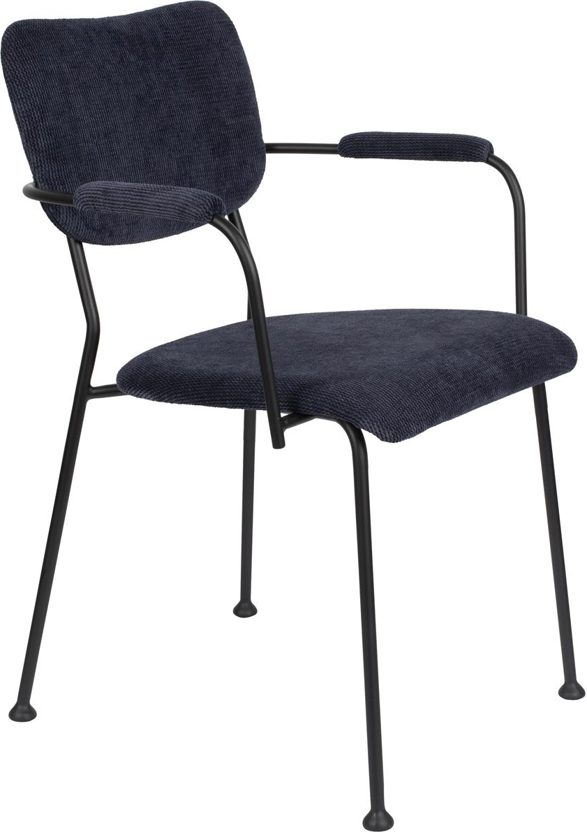 Spisebordsstol med armlæn Benson fra Zuiver - polstret spisestol i antracit stof med sorte stålben