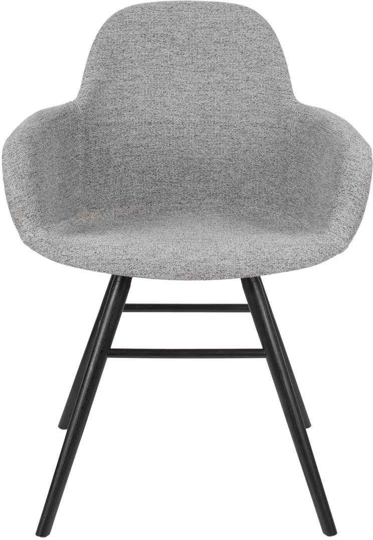 Spisebordsstol med armlæn Zuiver Albert stengrå polstret polyesterstof sortlakeret asketræ aluminium H82xB59xD55 cm