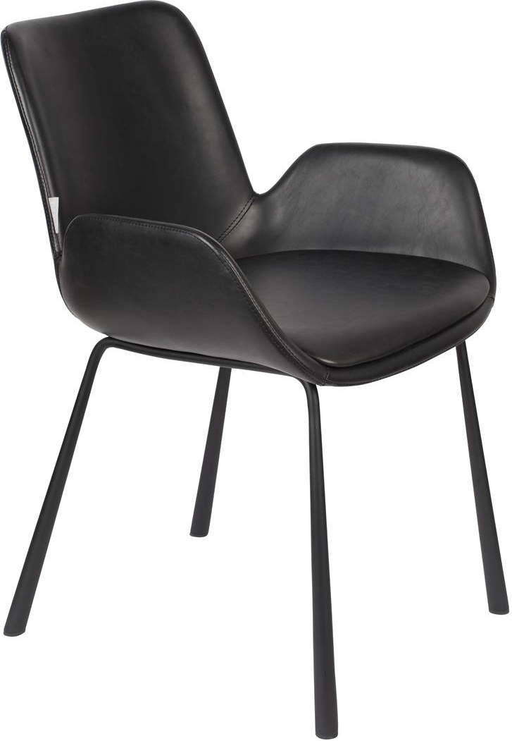 Zuiver Brit spisebordsstol med armlæn i sort PU-læder og polstret stålstel