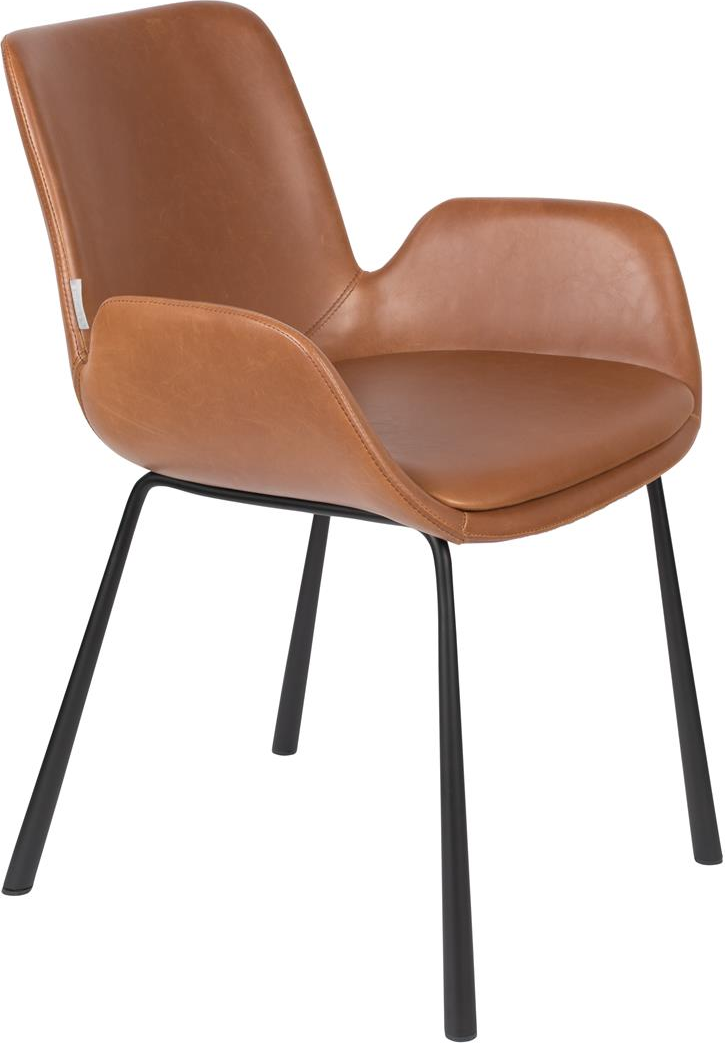 Spisebordsstol med armlæn Zuiver Brit polstret spisestuestol rødlig brun PU-læder sort stålstel H79×B59×D62 cm