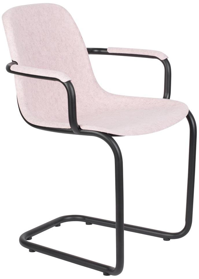 Spisebordsstol med armlæn Zuiver Thirsty i askegrå genbrugsplast med sort stålstel