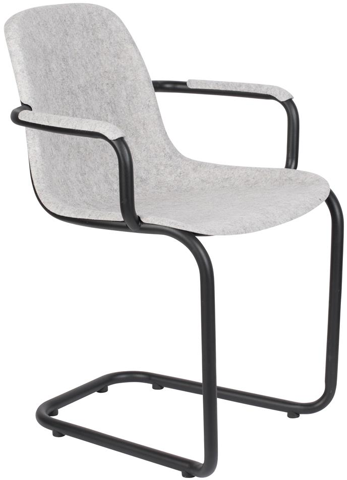 Spisebordsstol med armlæn Zuiver Thirsty sølvgrå genanvendt plast sort stål leveres samlet miljøvenlig komfort