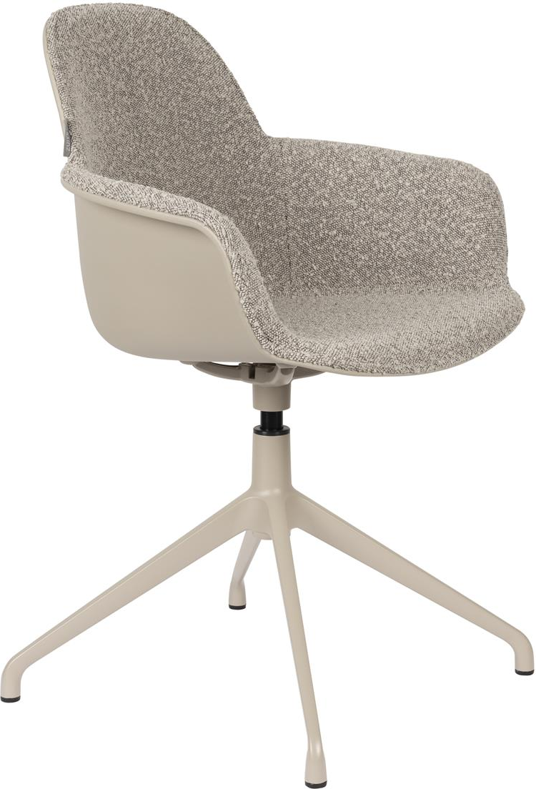 Spisebordsstol med armlæn Zuiver Albert i polstret stof stenlysgrå med drejefunktion