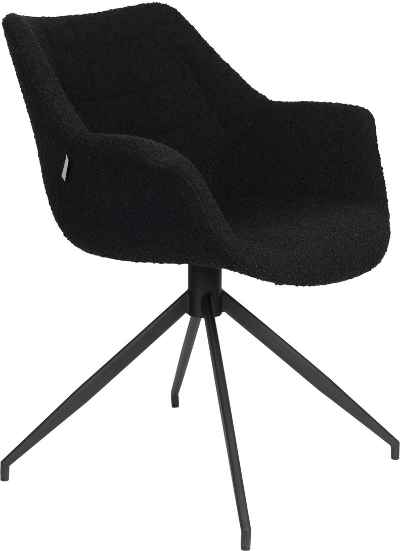 Spisebordsstol med armlæn Zuiver Doulton roterbar polstret antracit stof, sort stel