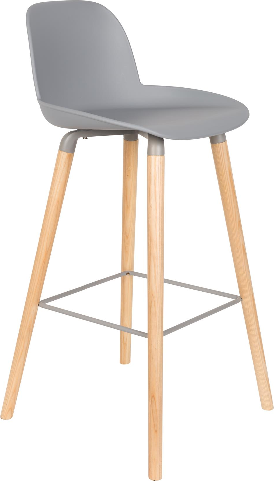 Barstol Zuiver Albert køkkenbarstol i lysgrå polypropylen med asketræsben h98,5 cm