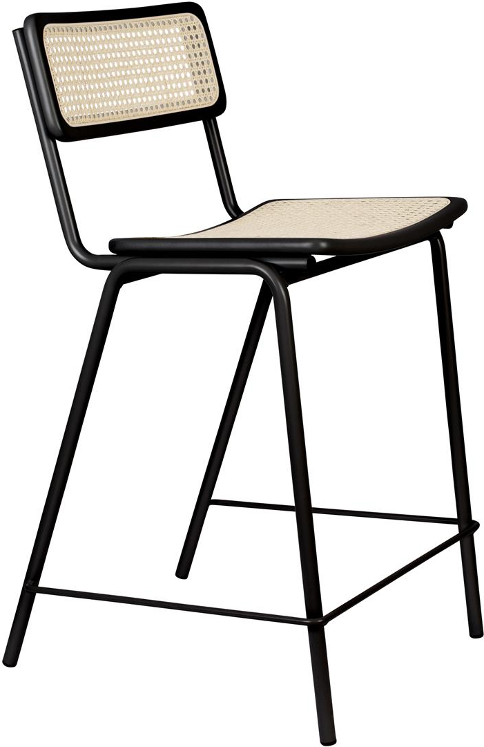 Barstol Zuiver Jort i rattan og bøg med kulsort stålramme, italiensk Bauhaus-minimalisme