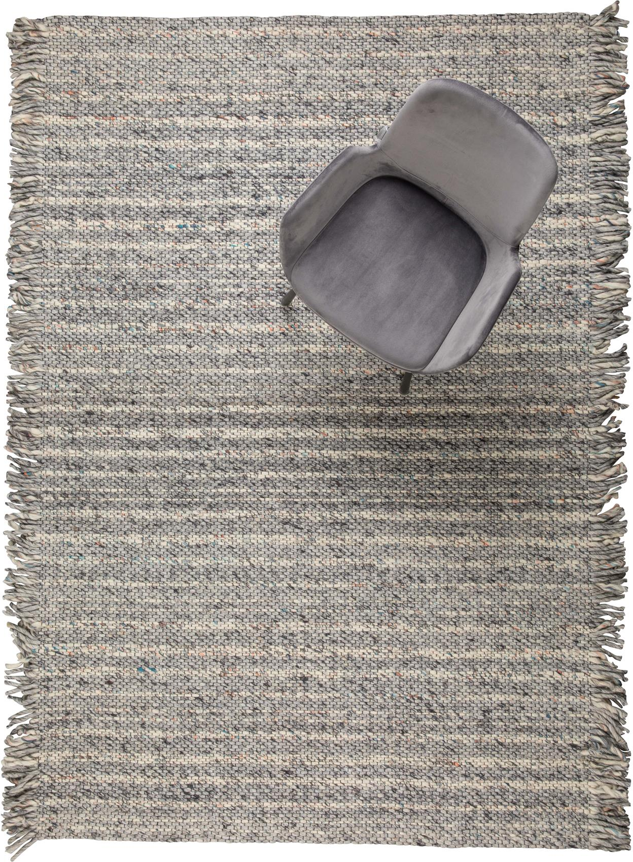 Gulvtæppe Zuiver Frills stengrå 170x240 cm håndvævet uld/viskose med bomuldsbund