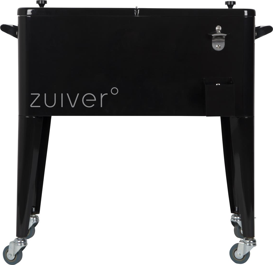 Køleboks Zuiver Cooler - kulsort pulverlakeret metal 91x39x84,5 cm med hjul og flaskeåbner