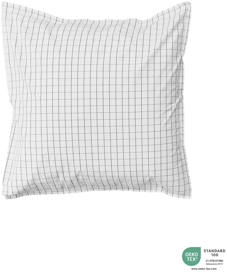 Pudebetræk/pudeovertræk byNORD Erika økologisk bomuld 60 x 63 cm snow/coal grafisk tern